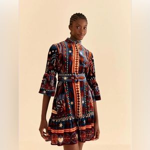 SOLD OUT FARM Rio Blue Nature Beauty Scarf Velvet Mini Dress, NWT, M Med Medium